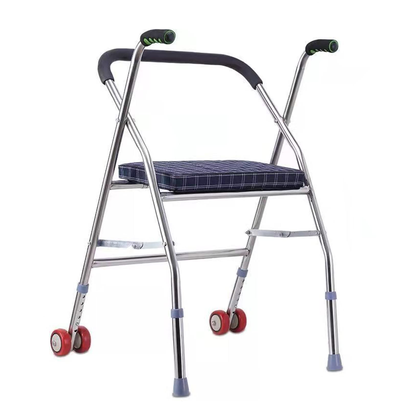BASII Andador con Ruedas y Asiento, Andador de 2 Ruedas, Andador con Asiento, Andadores para Personas Mayores, Marcos Plegables para Adultos, Andador de Interior,Silver (Silver)