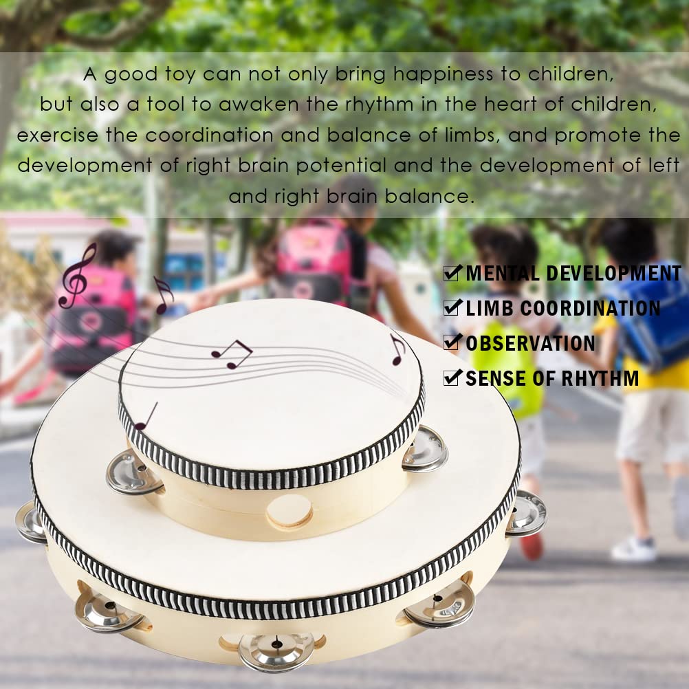 Lot De 2 Tambourins à Main En Bois De 15,24 Cm Et 20,32 Cm