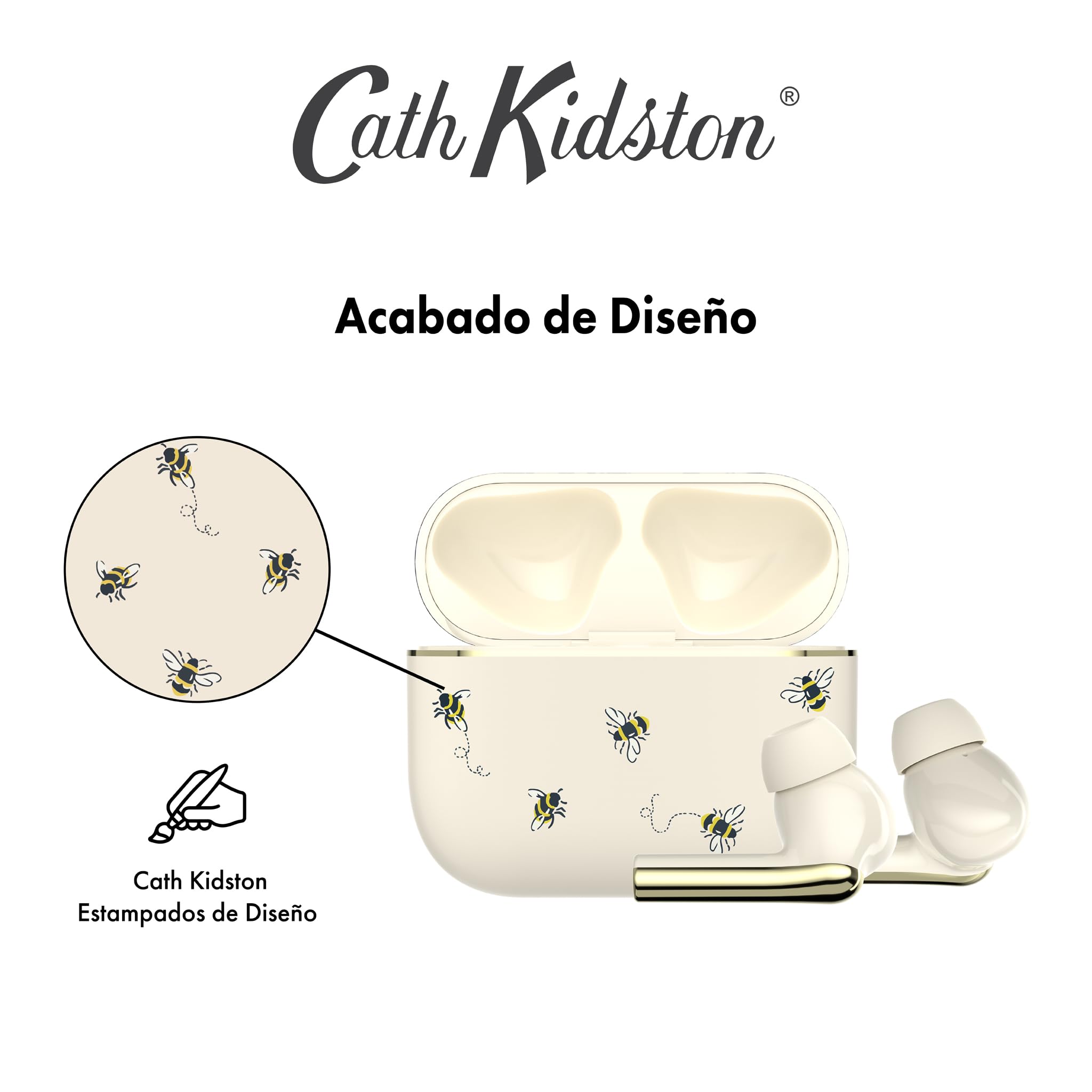 VQ Cath Kidston Skylark TWS Auriculares Inalambricos Bluetooth 5.4 con Elegante Estampado Aplicado a Mano - Cascos Inalambricos con Reducción de Ruido ENC, Micrófono HD, Batería de 40 Horas