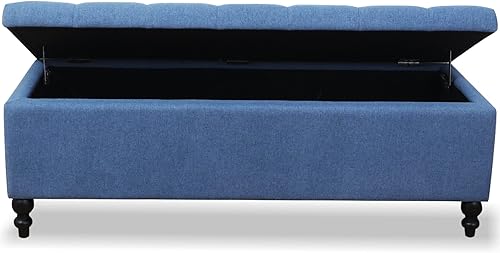 Miniatura 6 de Otomana de almacenamiento de tela tapizada de 50.2 pulgadas, banco otomano con botones y almacenamiento para sala de estar (azul marino)