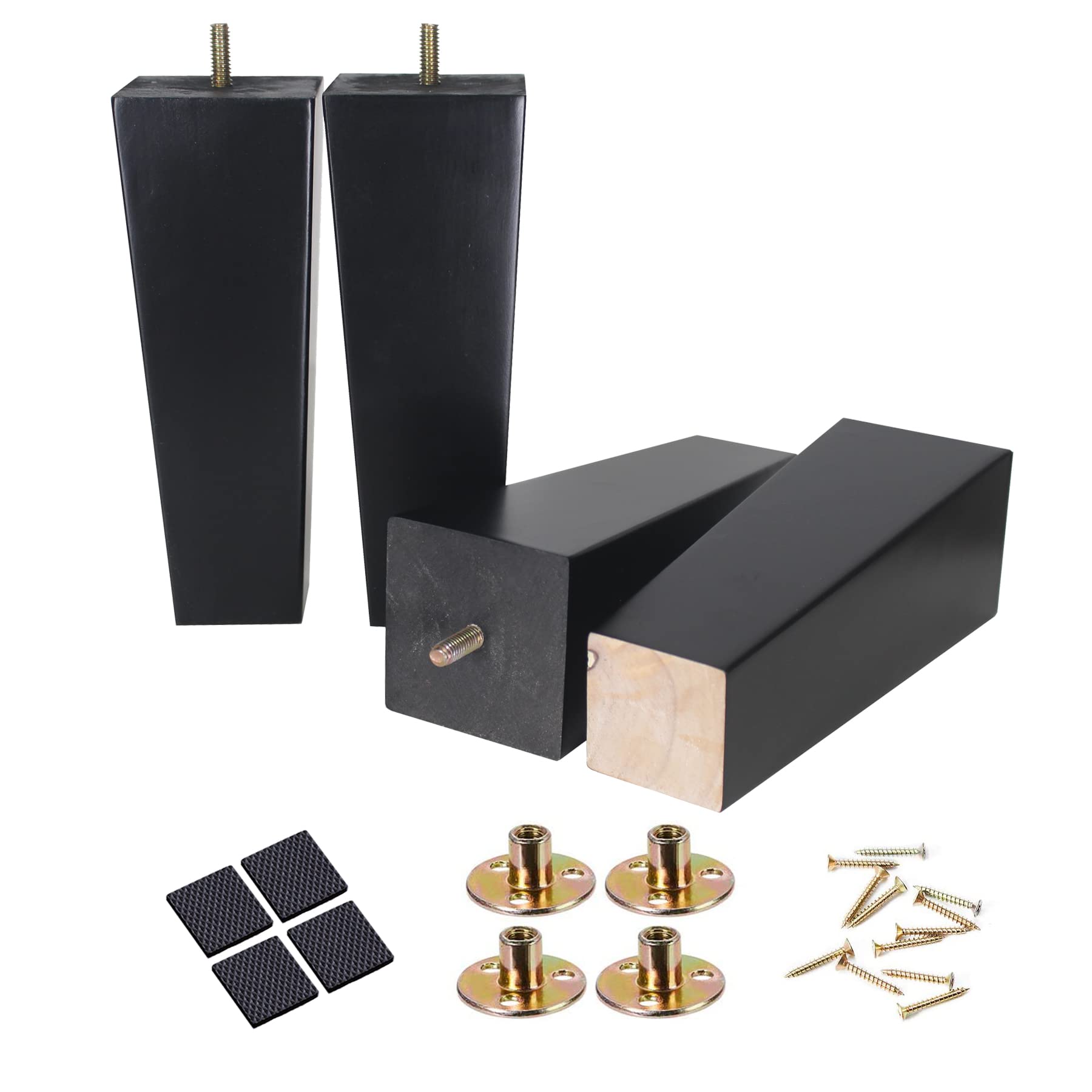 Buy Wood Furniture Legs 8 inch Sofa Legs Pack of 4,Round Couch Legs Black Mid Century Desk Legs