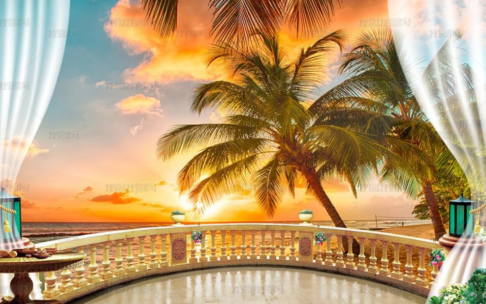 Papier peint intissé mer pour salon et chambre paysage tropical 250cm