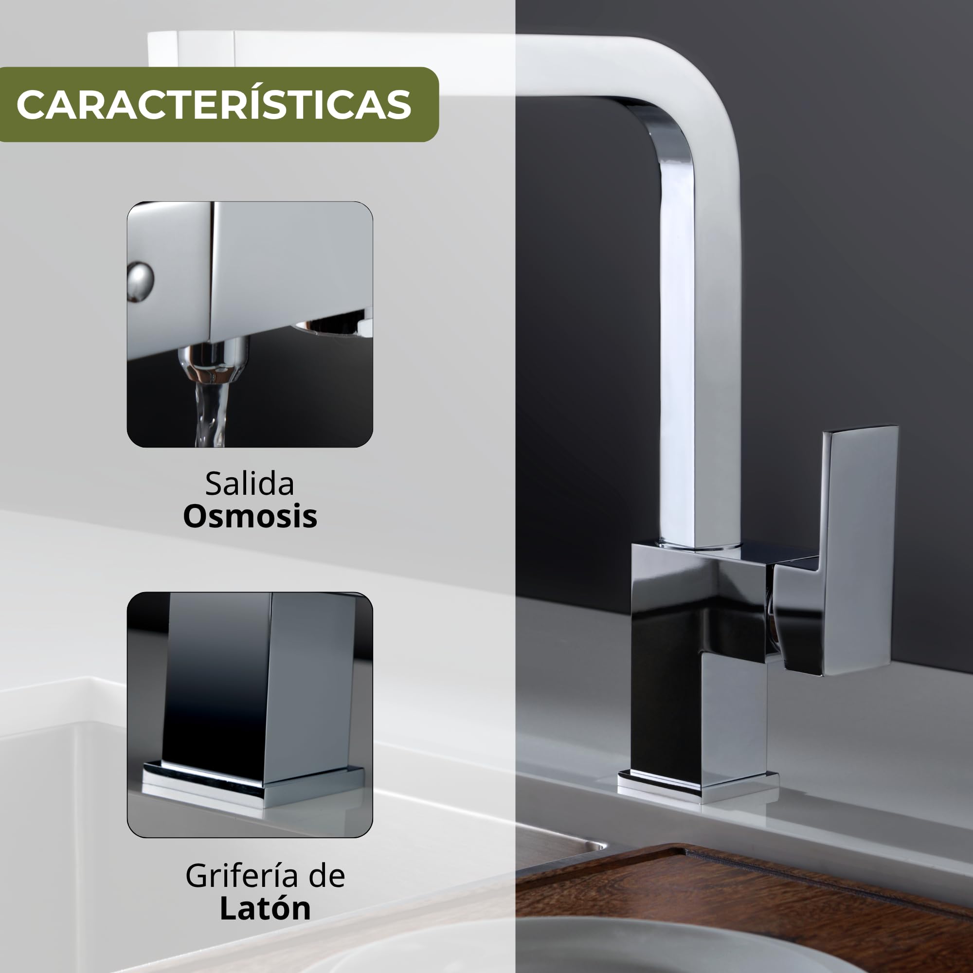 IMEX - Grifo Cocina con Osmosis Integrado | Grifo Momando Osmosis 2 Vías con Ducha Extraíble | Grifería en Latón | Serie Capri | Color Cromado