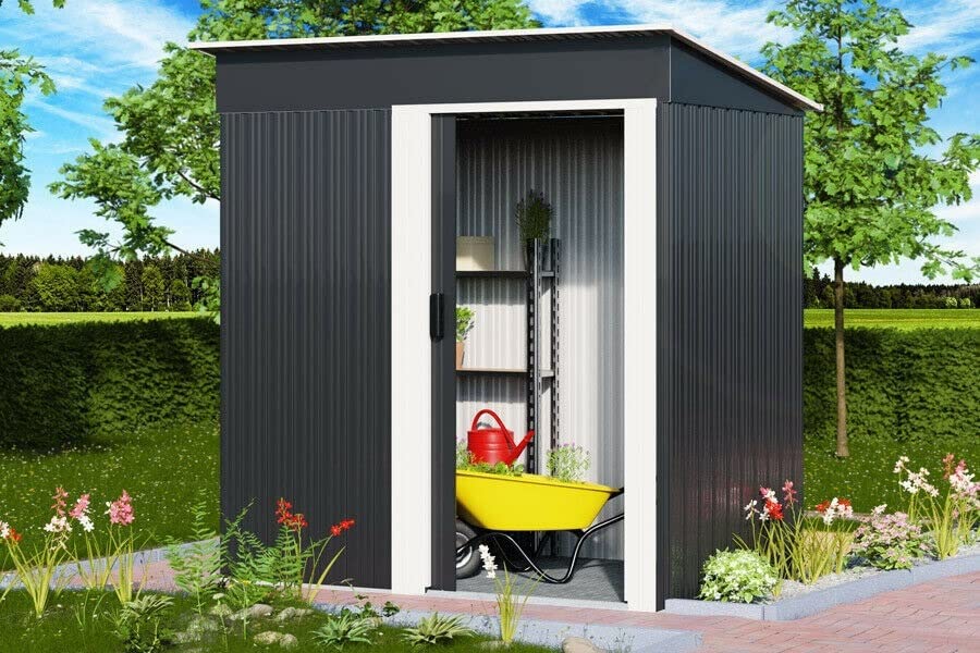 HLJMAQ Metall Anthrazit Pultdach 3m³ Geräteschuppen Gerätehaus Gartenhaus M 1,4m² – Bild 4