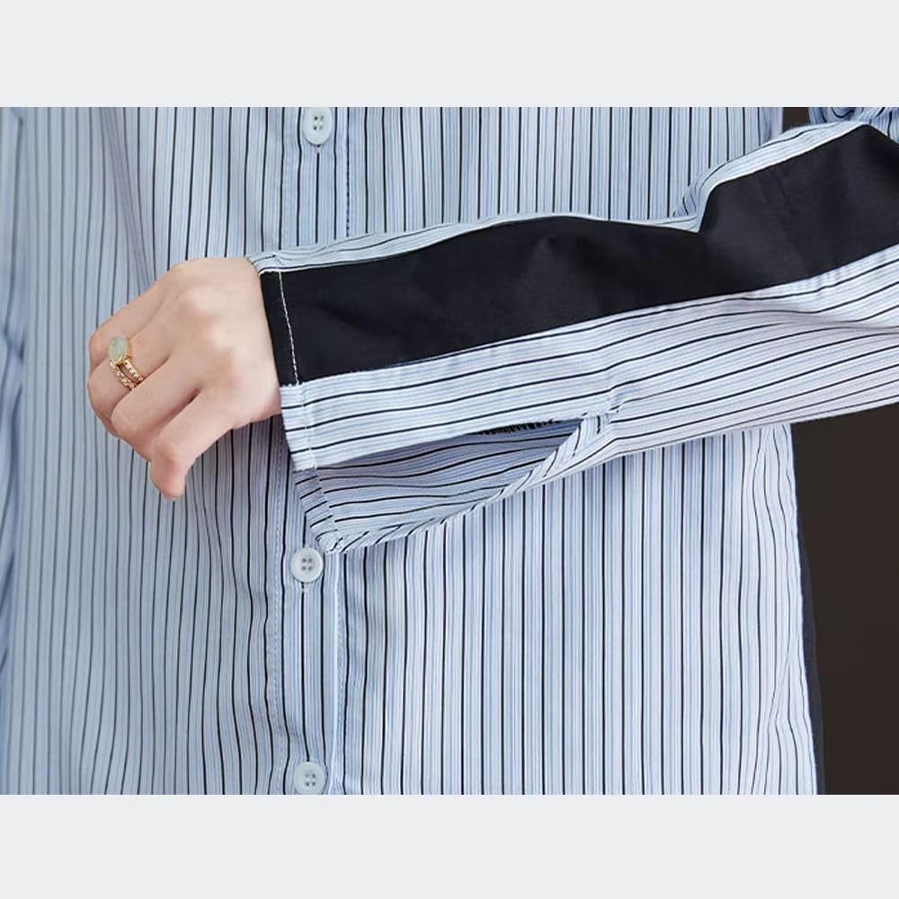 Women's Stripe Shirt Spring Long Sleeve Turn-Down Collar Loose Streetwear Casual Blouse Office Lady Outwear Top