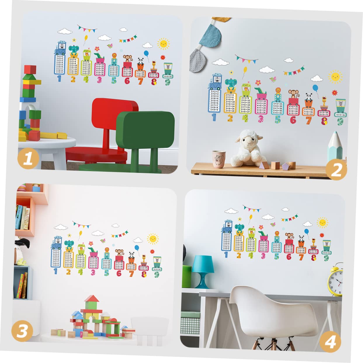 BESTonZON 4sätze Tier Wandsticker Multiplikationstabelle Wandaufkleber Für Kinderzimmer Dekorative Wandtattoos Für Frühkindliche Bildung Und Raumgestaltung Aufkleber