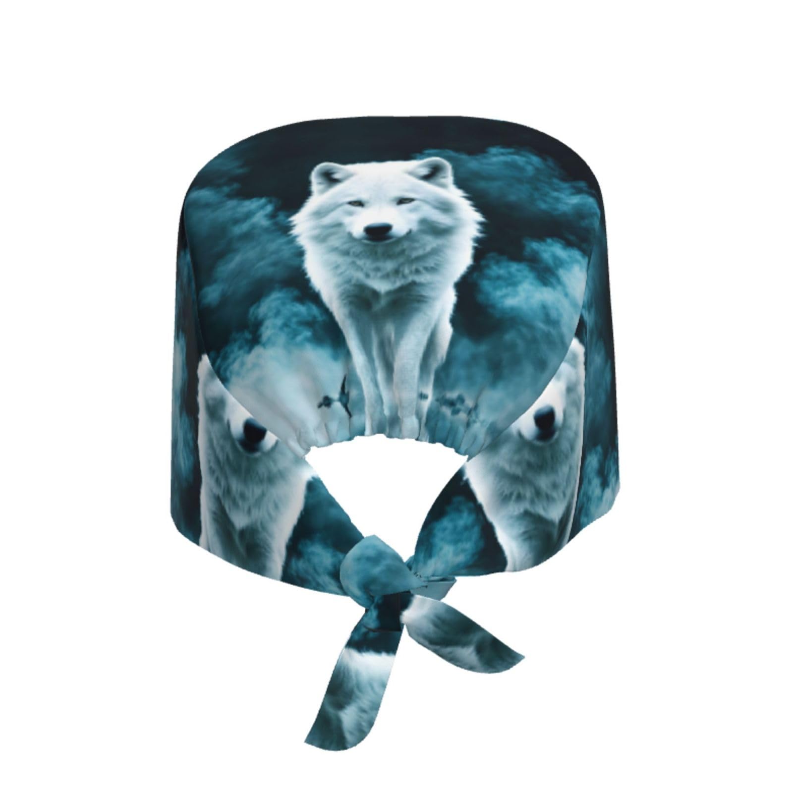 YYHHAOFA Breathable Work Hat Wolf with Smoke Printed for Chef, Nursing, Spa, Facial Care, Fitness Black