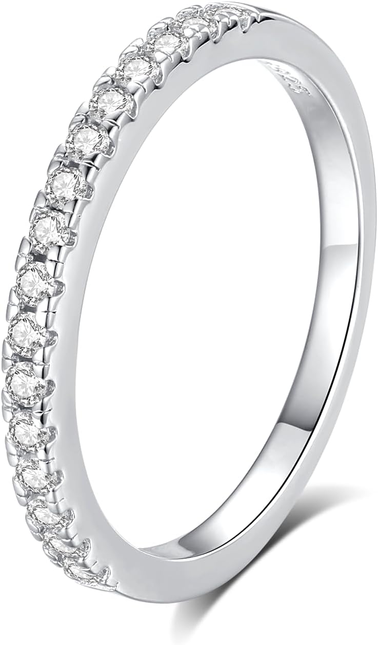 Moissanite Half Eternity Ring for Women Round Cut D Color VVS1 Wedding Band S925 Sterling Silver 18K White Gold Plated Promise Engagement Rings for Women