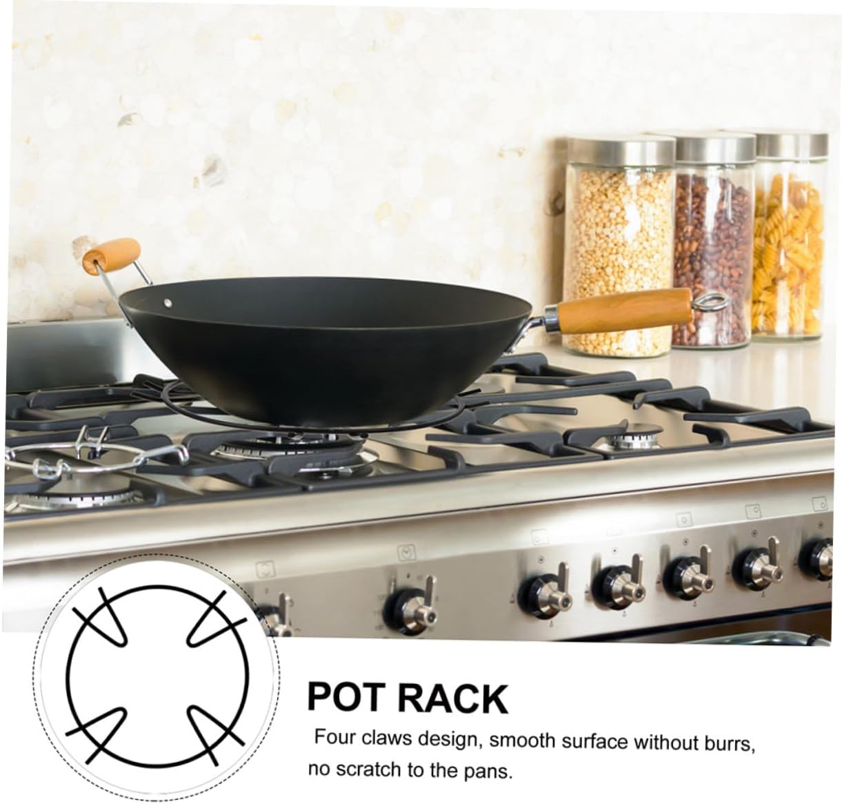 PRETYZOOM 4pcs Non-slip Wok Ring Gas Stove Bracket Sturdy Iron Pot Rack for Wok Stand Countertop