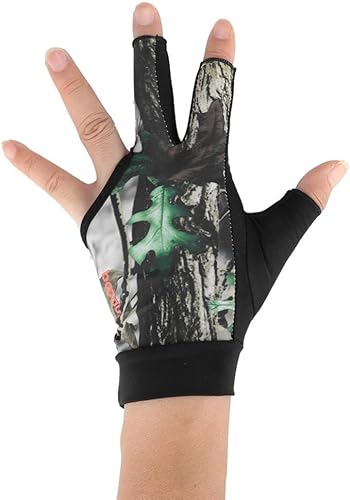 Miniatura 6 de Tbest Guante de piscina para mano izquierda, verde, camuflaje, guante de billar de 3 dedos para hombres y mujeres