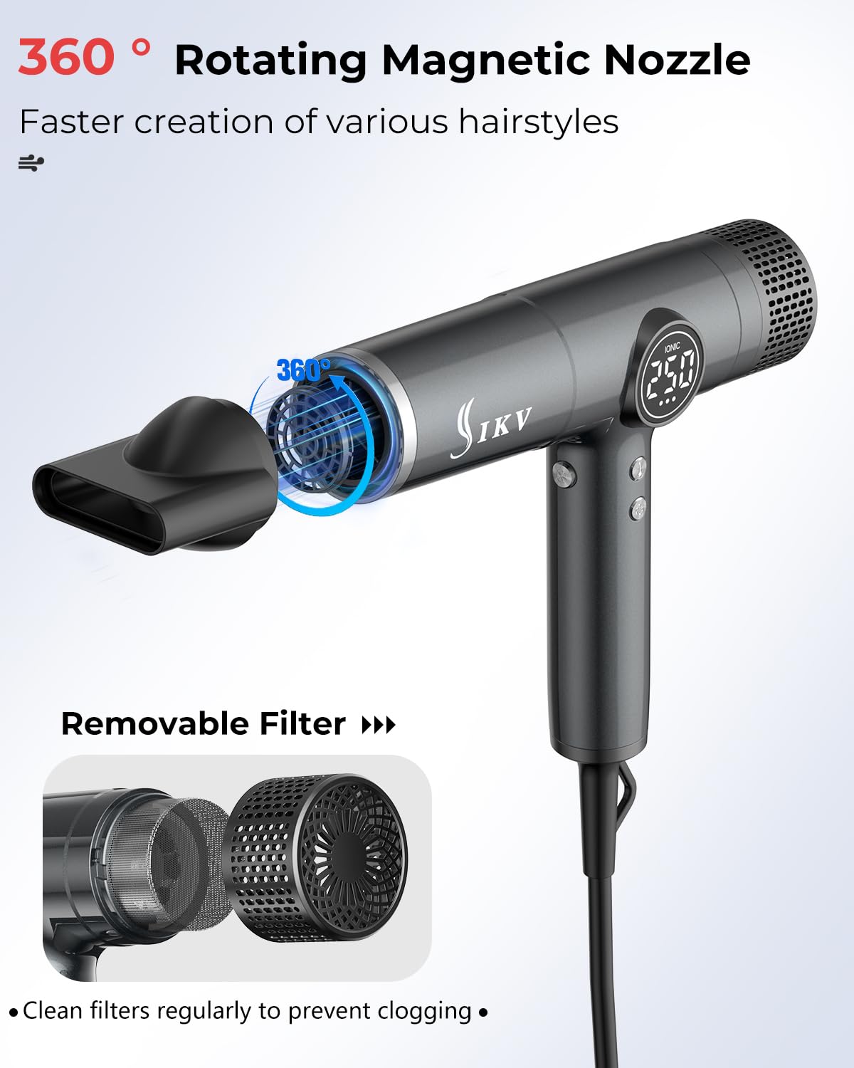 Amazon.com : IKV Dual Voltage Travel Hair Dryer, 90000 RPM High