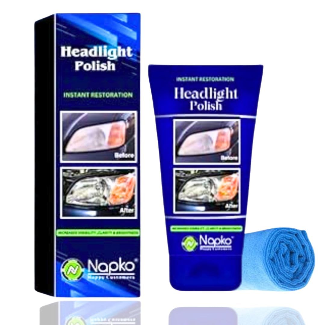 Napko Headlight Restoration Polish 60Ml | Restores Pale Yellow Headlight | Free Microfiber Cloth | Dot & Wipe