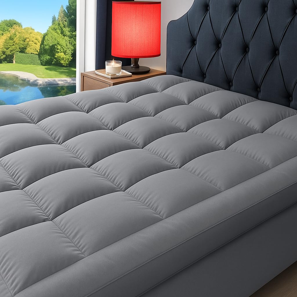 DEEP SLEEP EVERY NIGHT Mattress Topper Soft Comfort White 500gsm (Gray, Single Size - W 90 x L 200 cm)