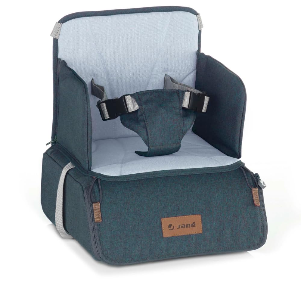 Jané Booster Seat Asiento Elevador Bebé, Trona Portátil de Viaje con Compartimento, Fijación Segura, Hasta 15 kg, Azul