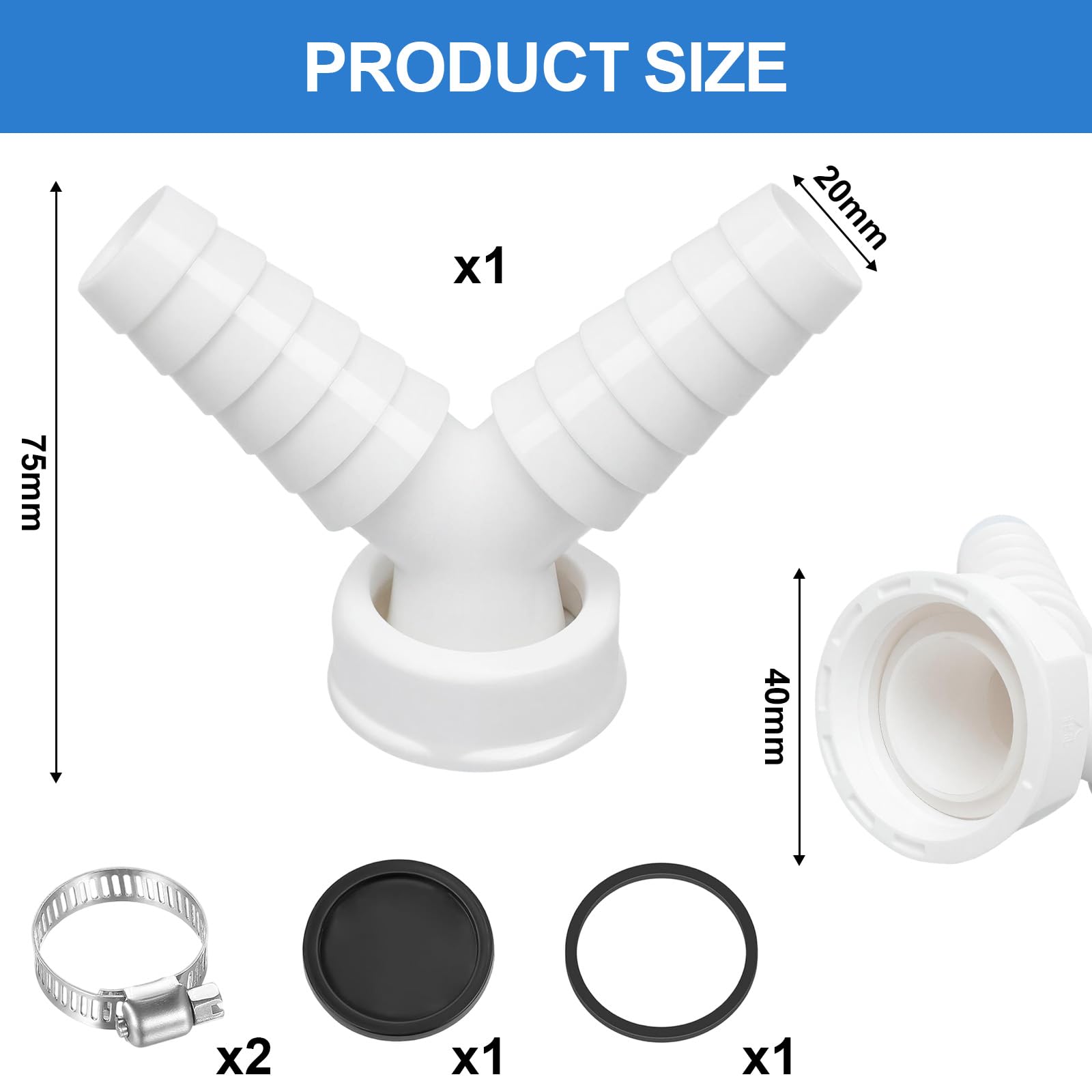 Abfluss Waschmaschine Doppelanschluss 1 Zoll Schlauch Y-Adapter,Waschmaschinen Adapter abfluss mit 2 Schellen,Waschmaschinenanschluss Reduziert Rückfluss für Effiziente Entwässerung
