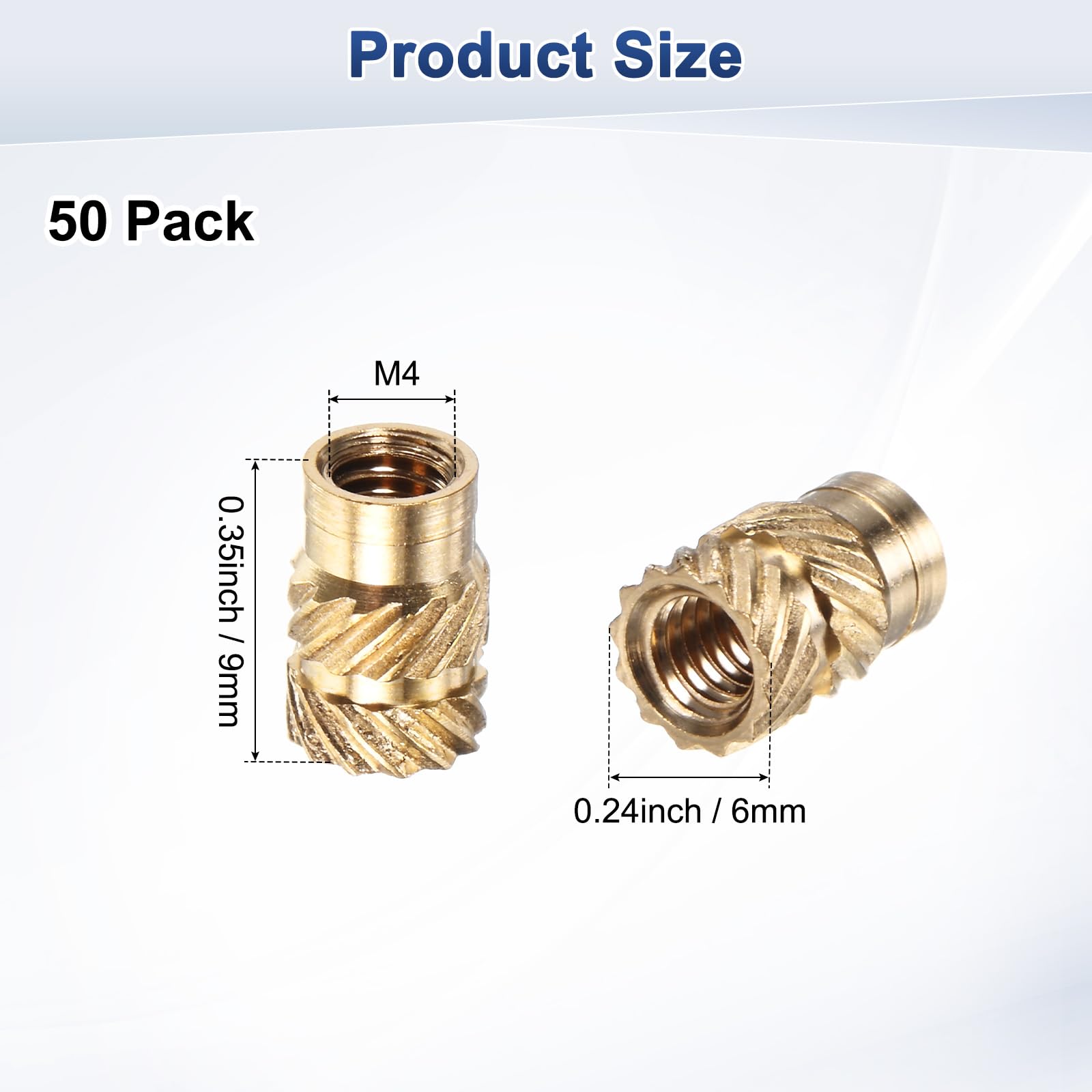 M METERXITY 50-Pack Threaded Inserts, M4 x 9mm L x 6mm OD Brass Heat Set Insert Nuts - Image 3