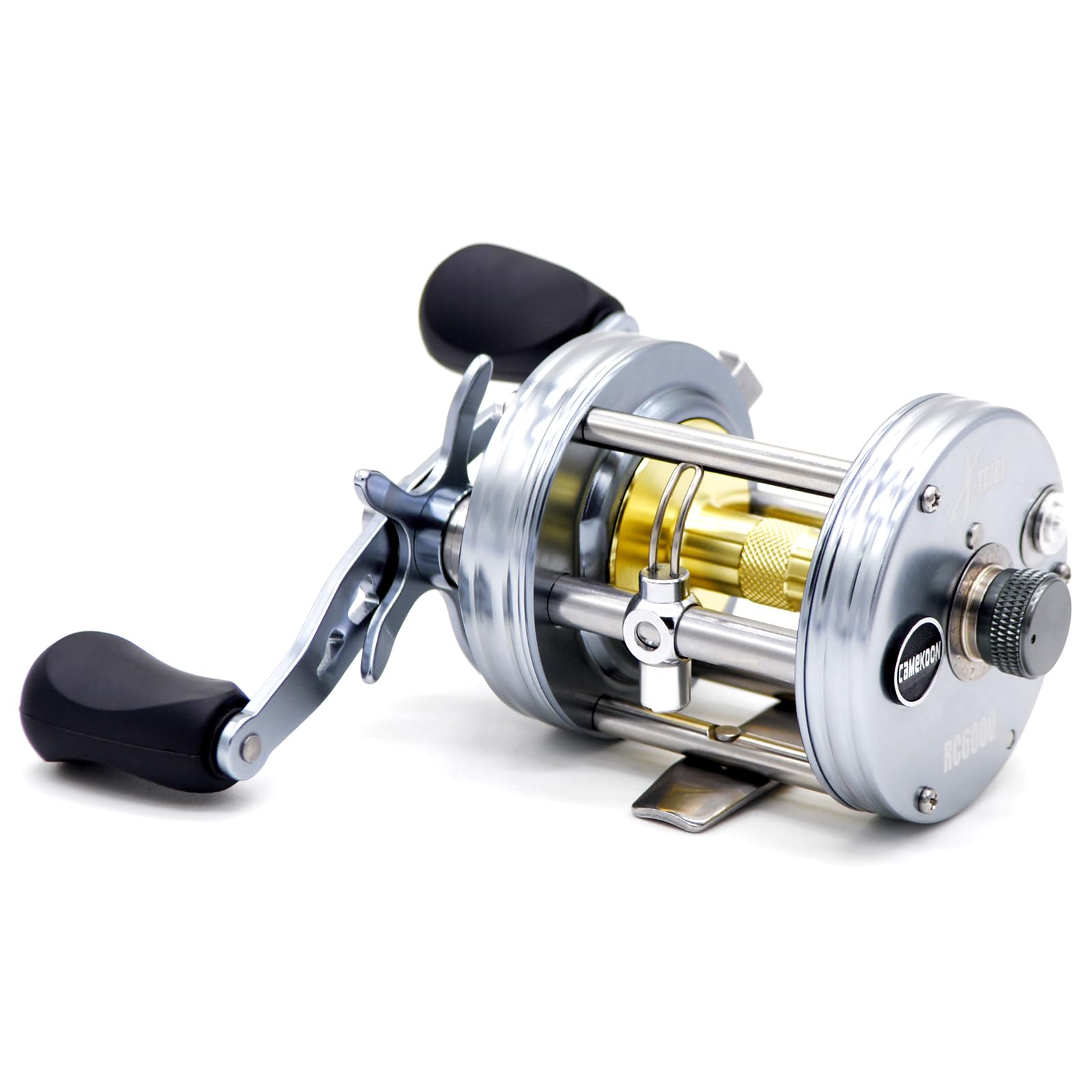 CAMEKOON X-Tribe Round Baitcaster Fishing Reel, Centrifugal Braking System Casting Reel, Solid Brass Main and Pinion Gears, ON/Off Line Out Clicker, 4+1 Stainless Steel Ball Bearings, Double Grips