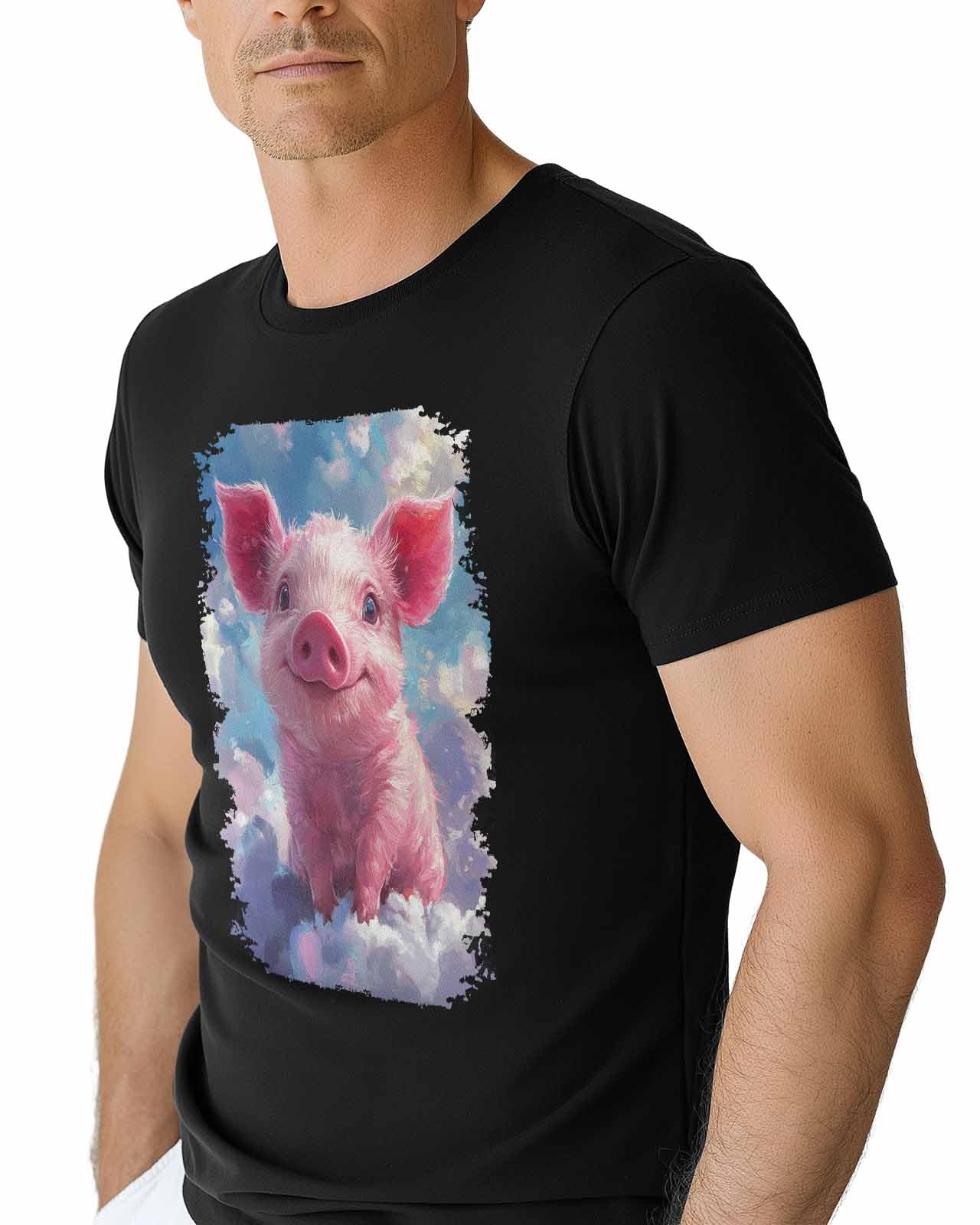 T-Shirts for Men Pink Pig Crew Neck Cotton T-Shirt Mens Short Sleeve Cloud Space