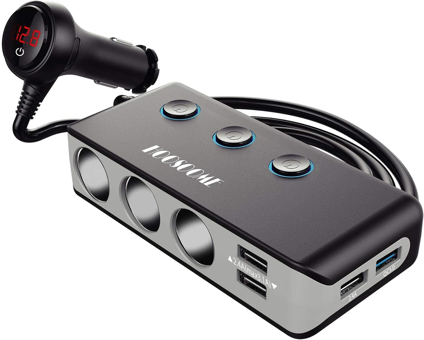 Amazon 「Quick Charge 3.0」3連シガーソケット HOOSOOME カーチャージャー USBポート4口付 1224V