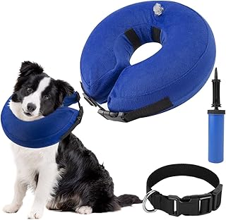 SlowTon Dog Cones Recovery Collars Inflatable, Soft Comfy Dog Cone Collar Protective for Small Medium Large Dogs and Cats After Surgery, Neck Donut E-Collar for Pet Does not Block Vision(X-Large,Blue)