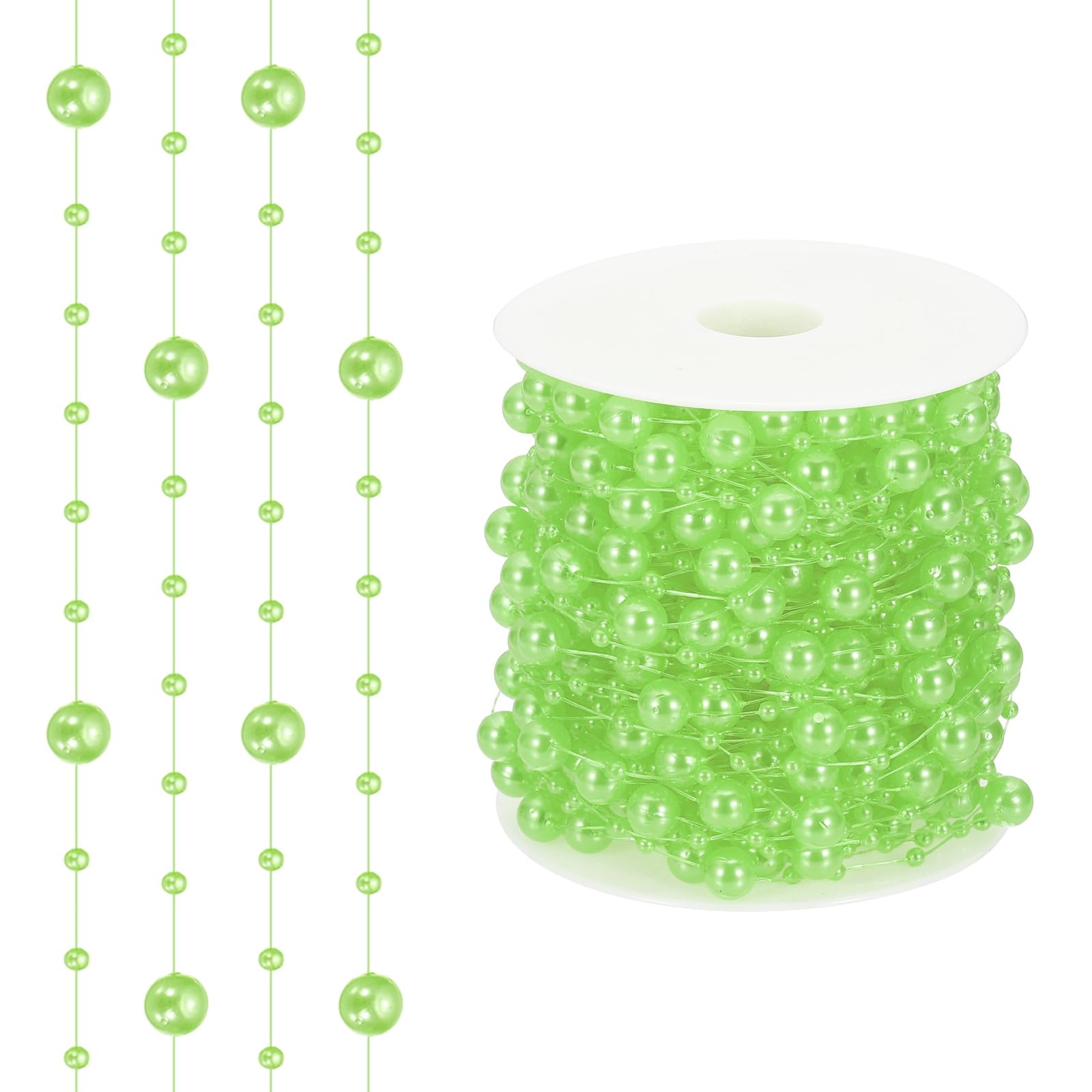 sourcing map 98 Feet Artificial Pearl String, Faux Pearl Beads Fishing Line String Beads Chain Vases Filler for Floating Candle Wedding Centerpiece Party Decoration, Green