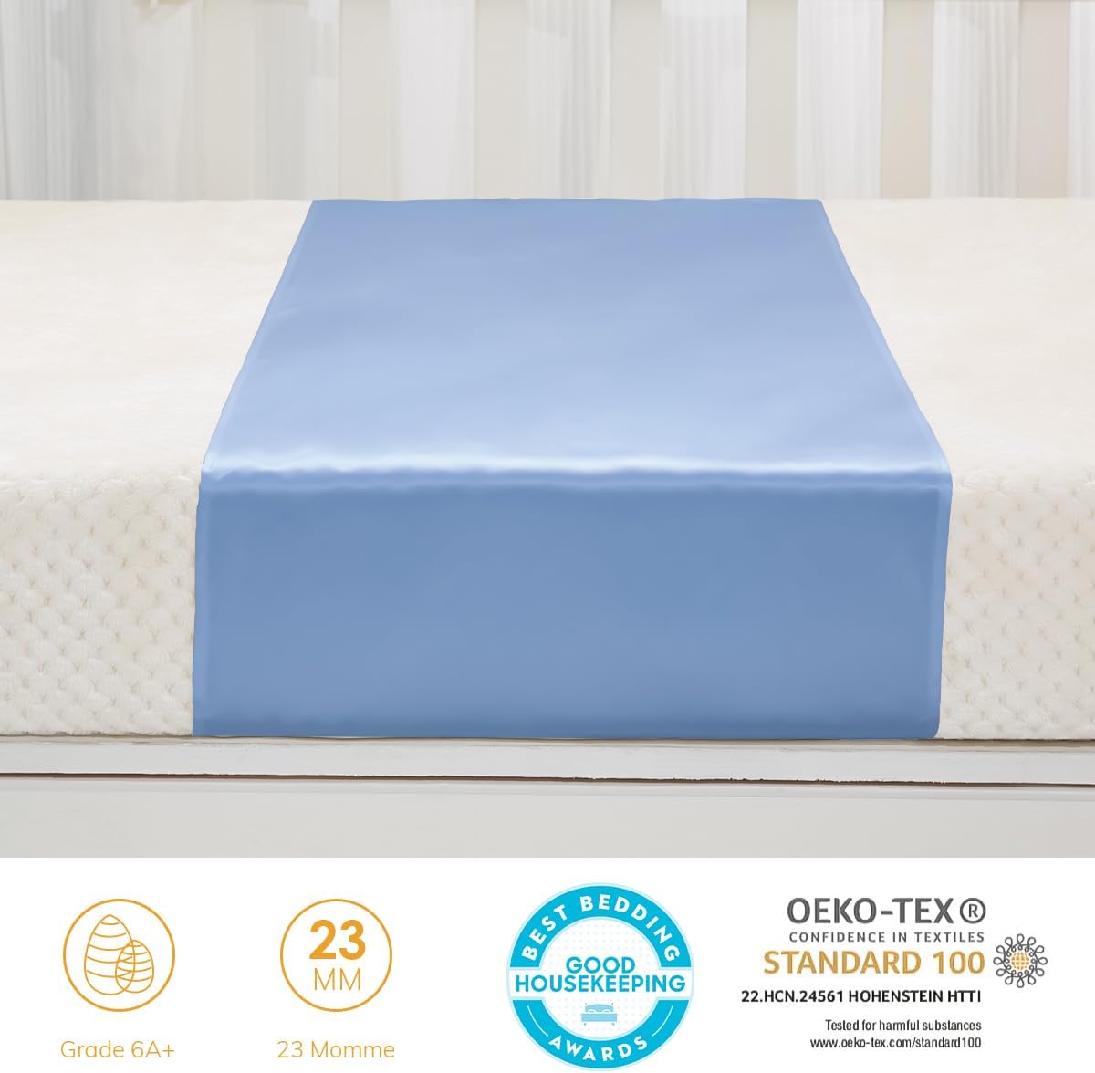 PROMEED 100% Mulberry Silk Bassinet Sleeve for Baby Bald Spots, Preminium 23 Momme Silk Bassinet Half Sheet for Baby Hair Loss (Light Blue)
