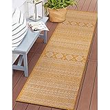 Rugshop Lecce Distressed Geometric Bohemian Textured Flat Weave Easy Cleaning Outdoor Rugs for Deck,Patio,Backyard Indoor/Outdoor Runner Rug 2' x 7' Yellow
