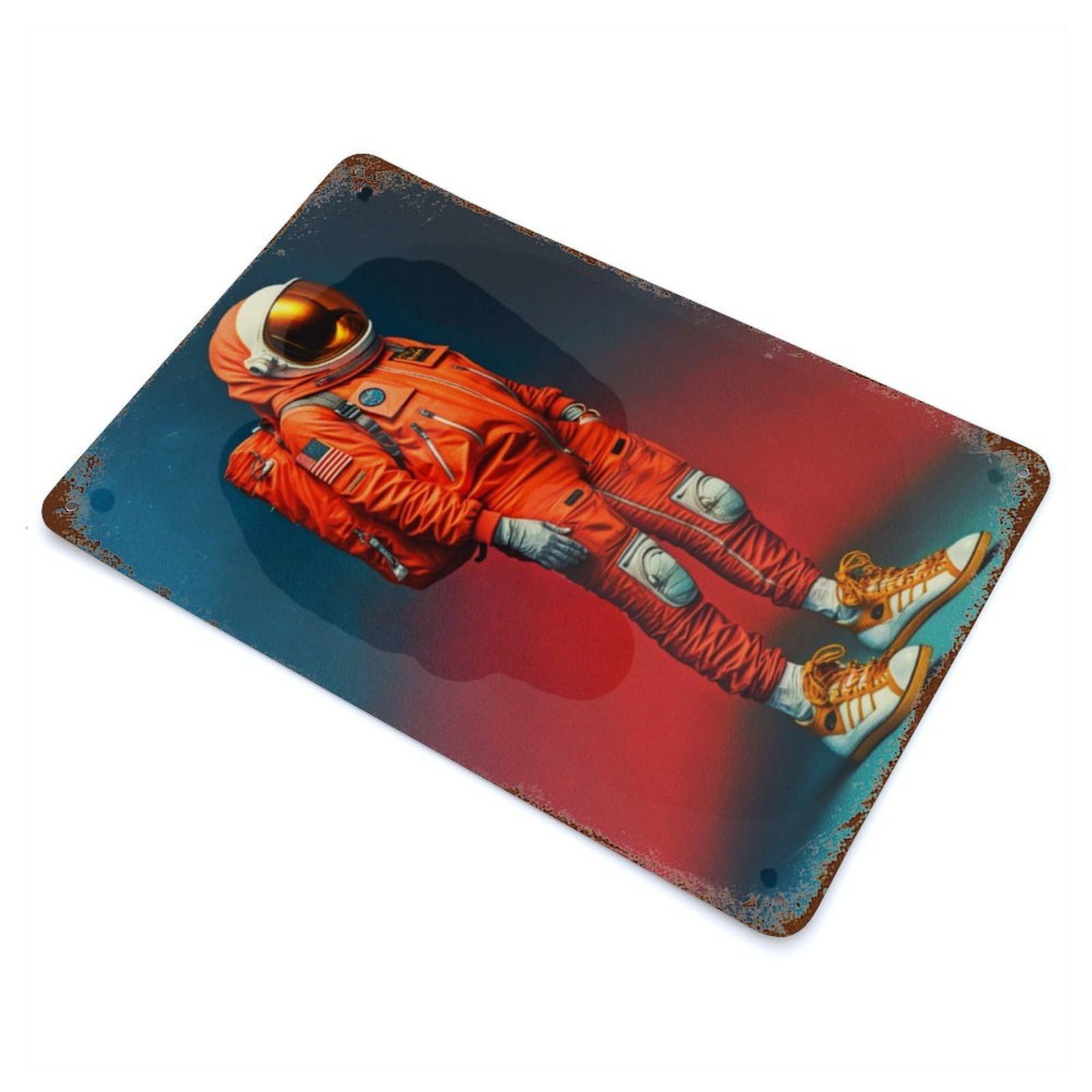 Astronaut Style Vintage Rust Metal Sign 11.8"x7.9", for Basement, Hobby Room And Garage Decor, Farmhouse Wall Decor