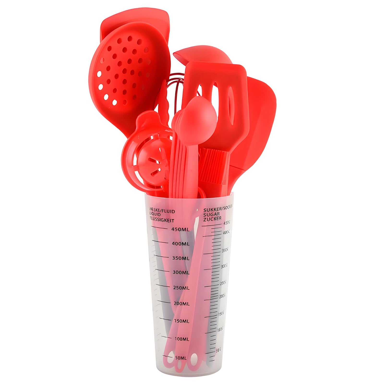 Ideal Swan Kitchen Utensil Set, 16Pcs Silicone Cooking Utensils Set with Measuring Cup Holder, Kitchen Utensils Set Cooking Tools Turner Tongs Spatula Spoon for Non-Stick Heat Resistant Cookware, Red
