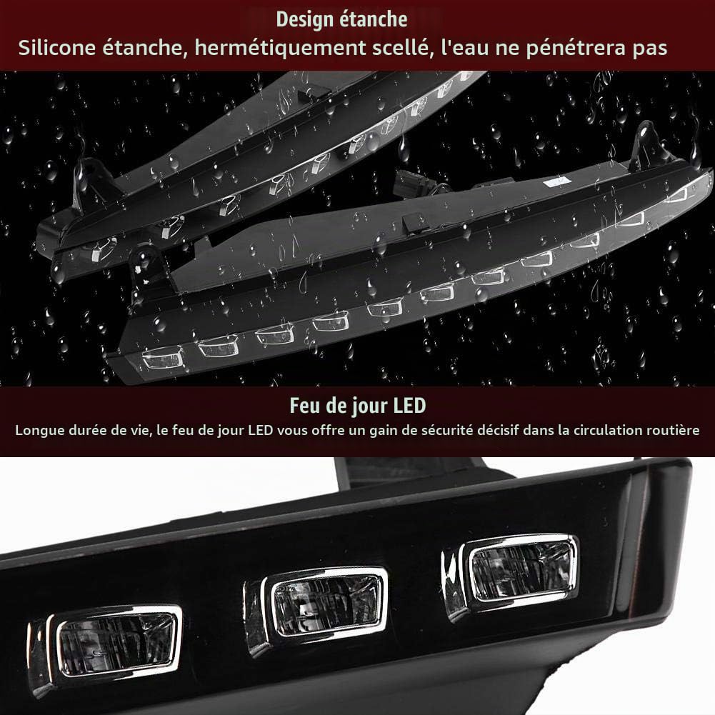 paire de feux diurnes de voiture, clignotants 2 couleurs LED DRL antibrouillard pour 06-09