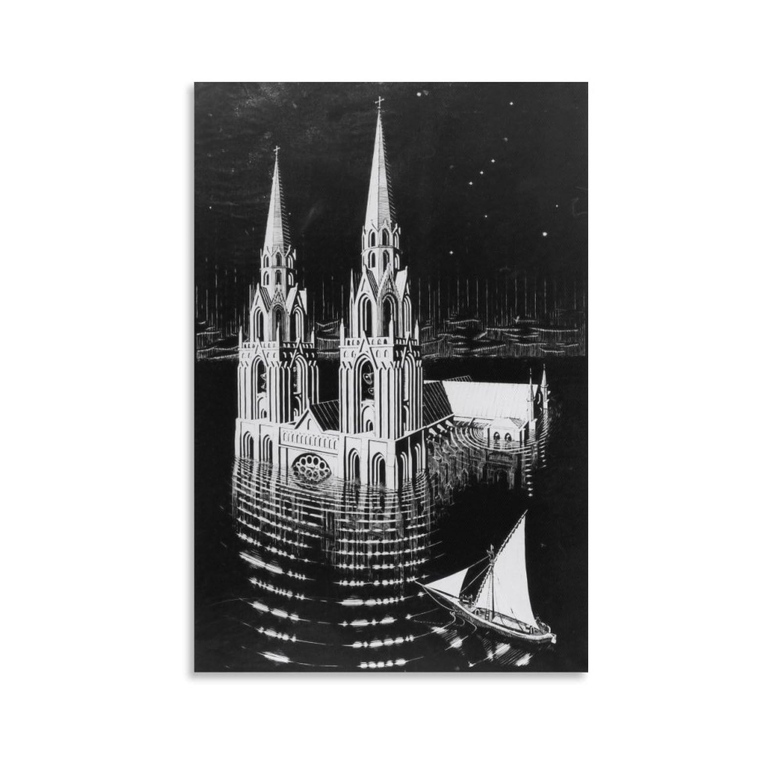 M.C. Escher The Drowned Cathedral Wall Art Poster Canvas Wall Art Prints Poster Photo Picture Painting Posters Room Decor 08x12inch(20x30cm) — image 1