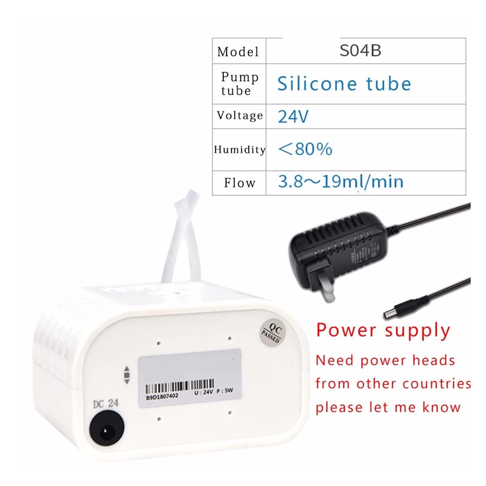 Bomba peristáltica, bomba dosificadora de líquido 24v CC for laboratorio acuario, agua eléctrica analítica, autocebante, alimentación Nasal bomba de agua portátil(S04B)