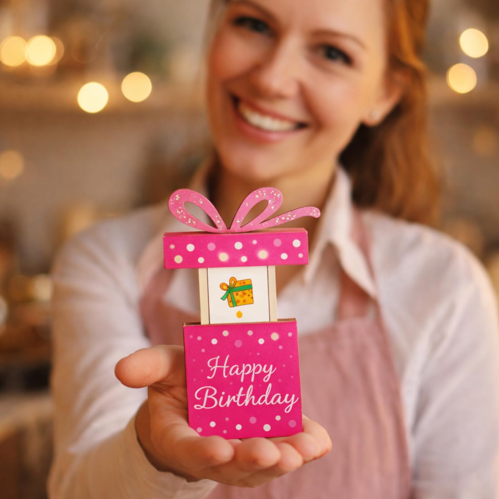 Kathfly Cheerful Birthday Gift Card Holders, Wooden Gift Cardholder Pull Out, and Cute Card Holder to Decorate Gifts for Wedding Birthday Note Cards and Business Cards(Pink)