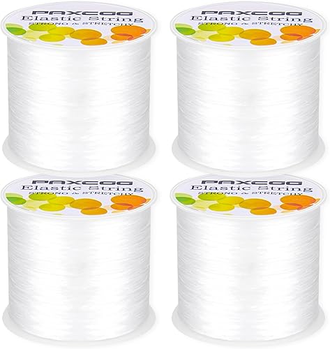 PAXCOO 4 rollos de cuerda elástica para pulseras, cuerda elástica mágica para joyas, para pulseras, collares, cuentas de arcilla, cuentas de pony
