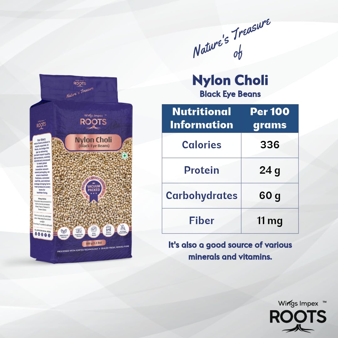 Roots Nylon Choli Black Eye Beans 500 gm | Vaccum Packed | Rich in Protein & Fiber | Ideal for Indian & Global Recipes | - Image 2 thumbnail