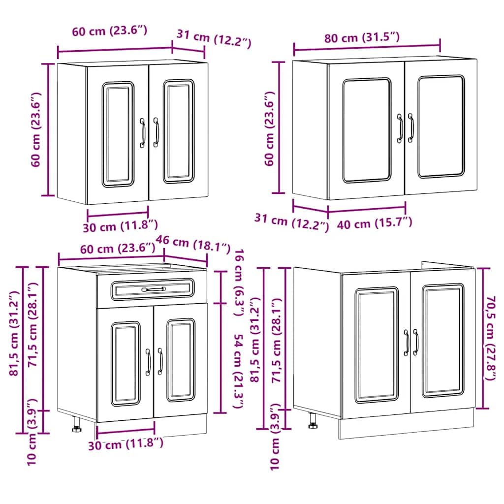 vidaXL Mueble de Cocina Kalmar Negra 4 Piezas Madera contrachapada, Conjunto de Unidades de Cocina, Conjunto de gabinetes, Estante de Almacenamiento