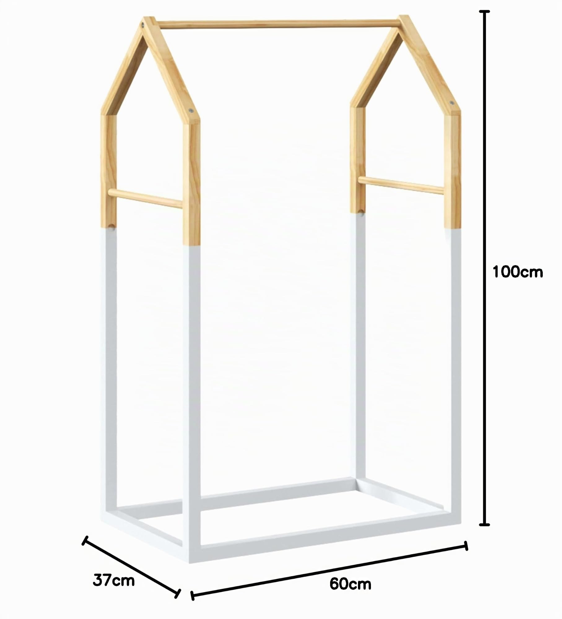Miroytengo Perchero Infantil Burro de Ropa Forma de Casa con 3 Barras Color Blanco y Roble 60 cm