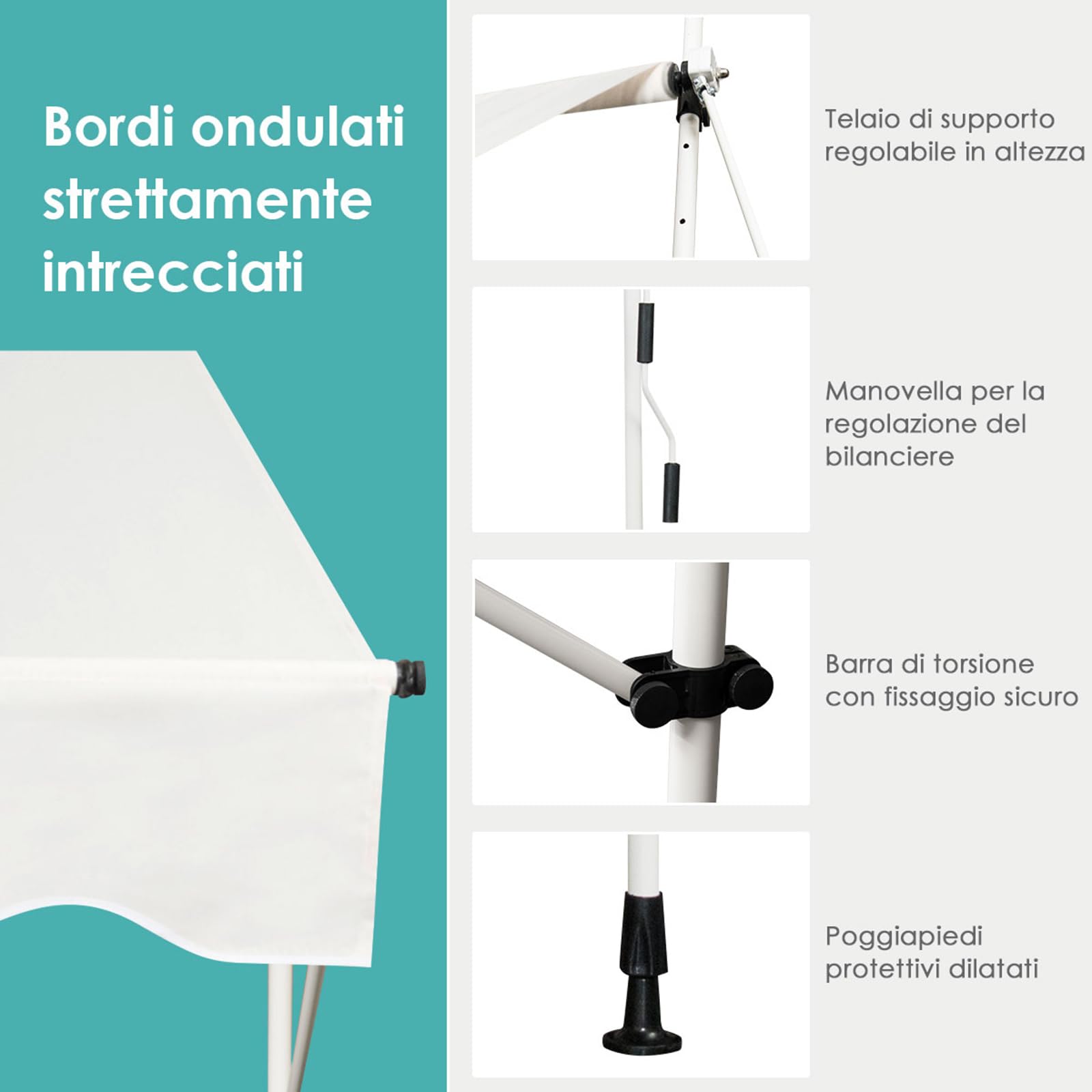 COSTWAY Tenda da Sole per Balcone, Regolabile in Altezza, Telaio Telescopico, 400 cm, Beige