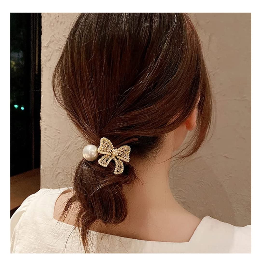 Feste Elastici Capelli 10pcs Bow Knot Pearl Hair Ring Rope Ponytail Balls Scalp Tendine Copricapo Coreano Decorazione