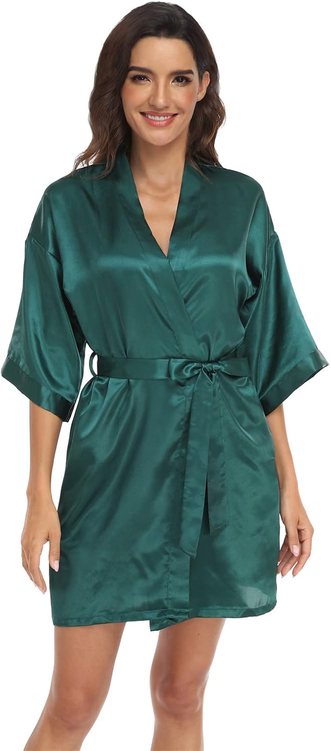 Women's Pure Short Silky Robes Bridesmaid Bride Party Satin Robes Sleepwear - Image 3