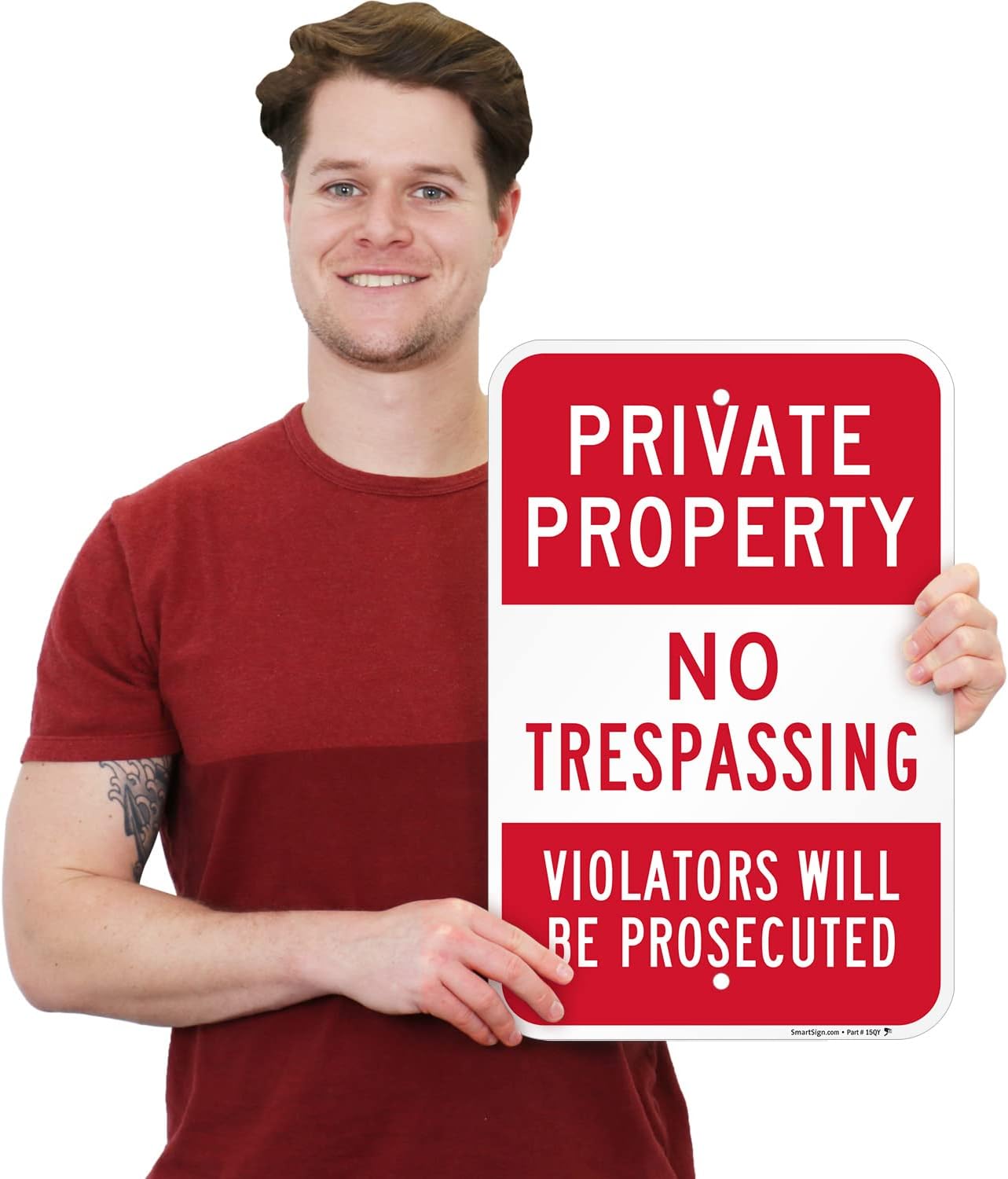 SmartSign 18 x 12 inch “Private Property - No Trespassing, Violators Will Be Prosecuted” Metal Sign, 63 mil Laminated Rustproof Aluminum, Red and White