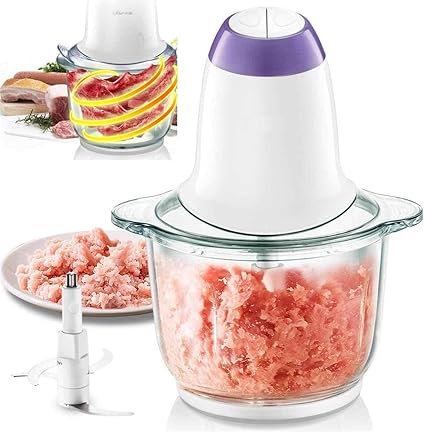 Wosta 350W Electric Food Processor With Sausage Grinder Machine Bowl, White, Purple