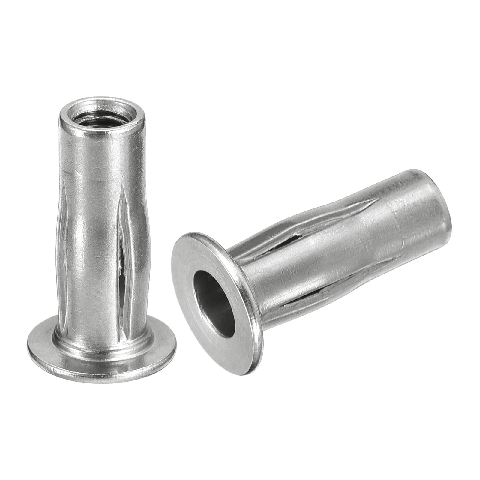 uxcell M5 Multi-Grip Rivet Nuts, 6pcs Pre-Bulbed Shank Flat Head Threaded Insert Nut 304 Stainless Steel Plus Nuts for Construction Industrial