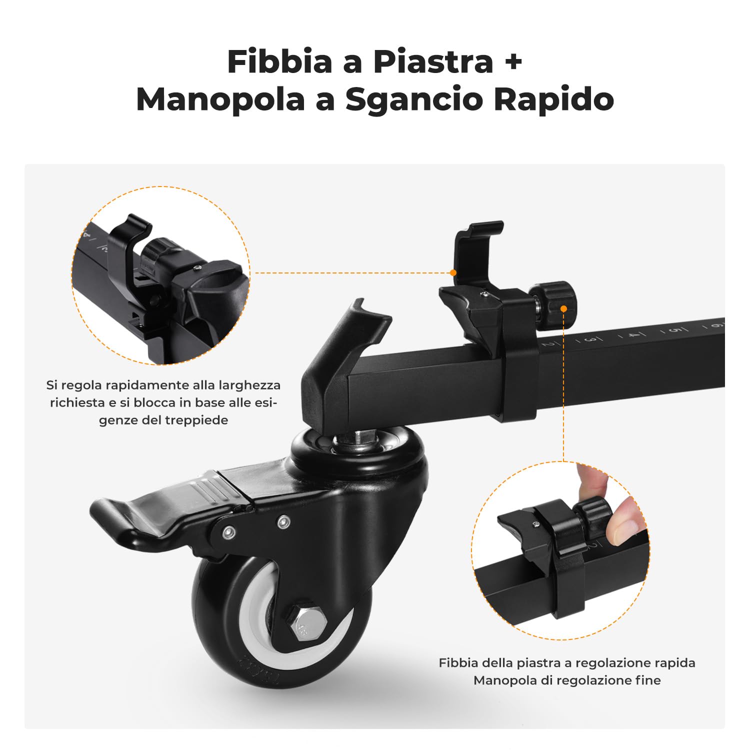 K&F Concept Heavy Duty Tripod Dolly, Carrucola per Treppiede Fotografica Universale con Ruote in Gomma da 3 inch e Gambe Regolabili e Borsa di Stoccaggio per Fotocamera e Videocamera, Max Carico 20kg