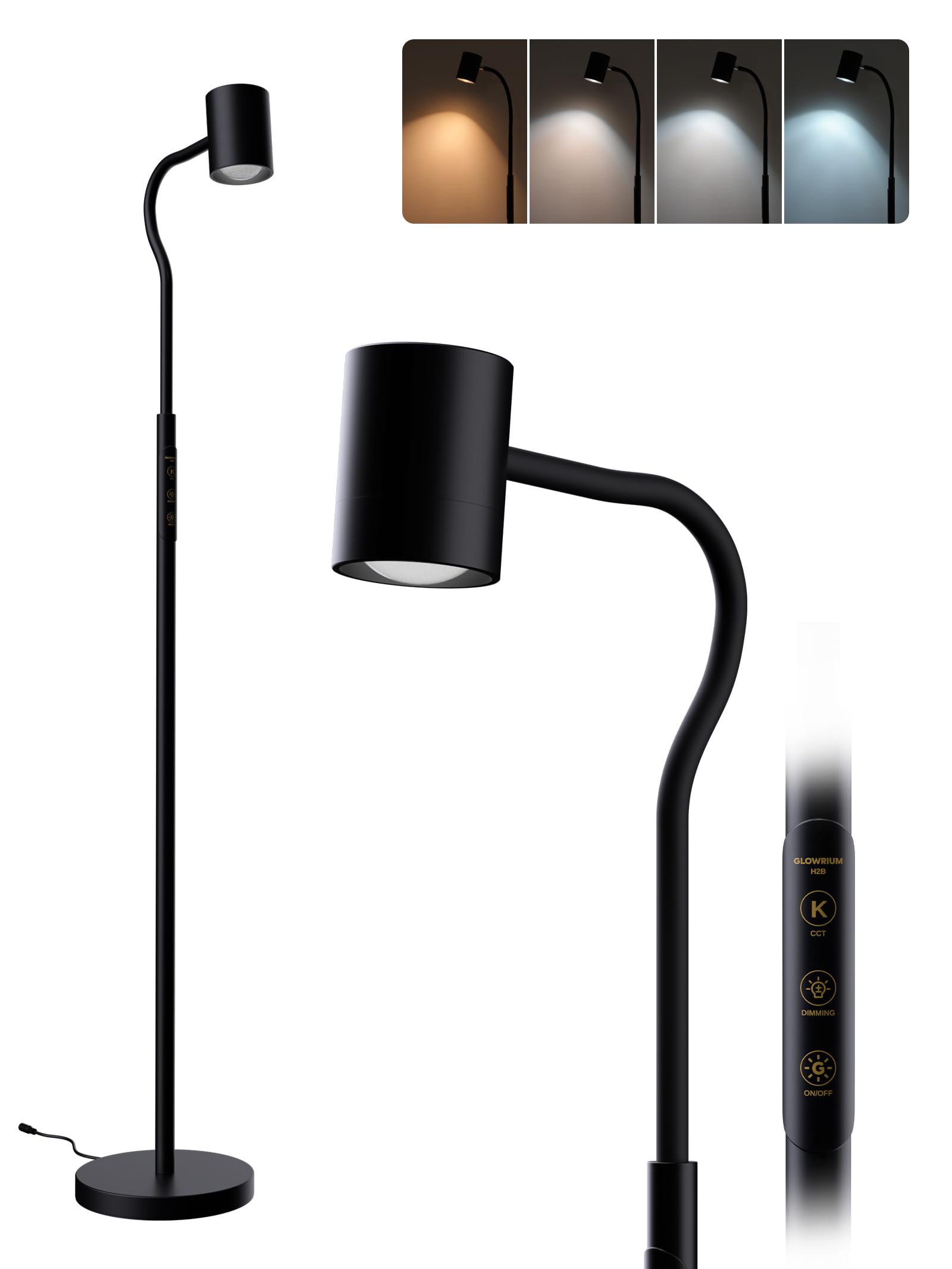 Reading Floor Lamp 62 Tall LED Floor Lamp Dimmable Standing Lamp 7 Brightness 4 Color Temperature Adjustable Gooseneck