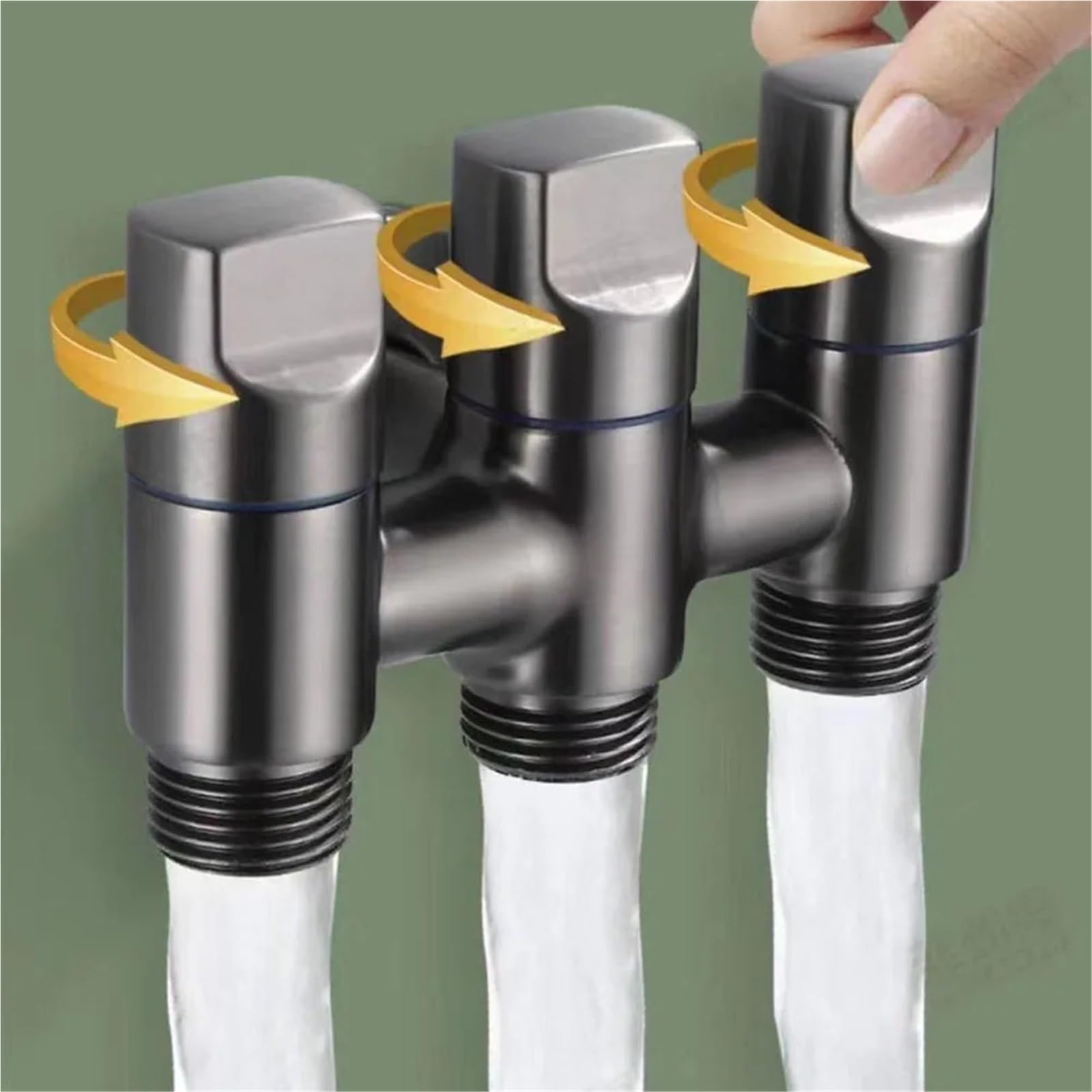 Válvula de desviación agua 1 entrada y tres salidas, válvula ángulo grifo vías, derivación multifunción para bafieras y duchas(Black Gray)
