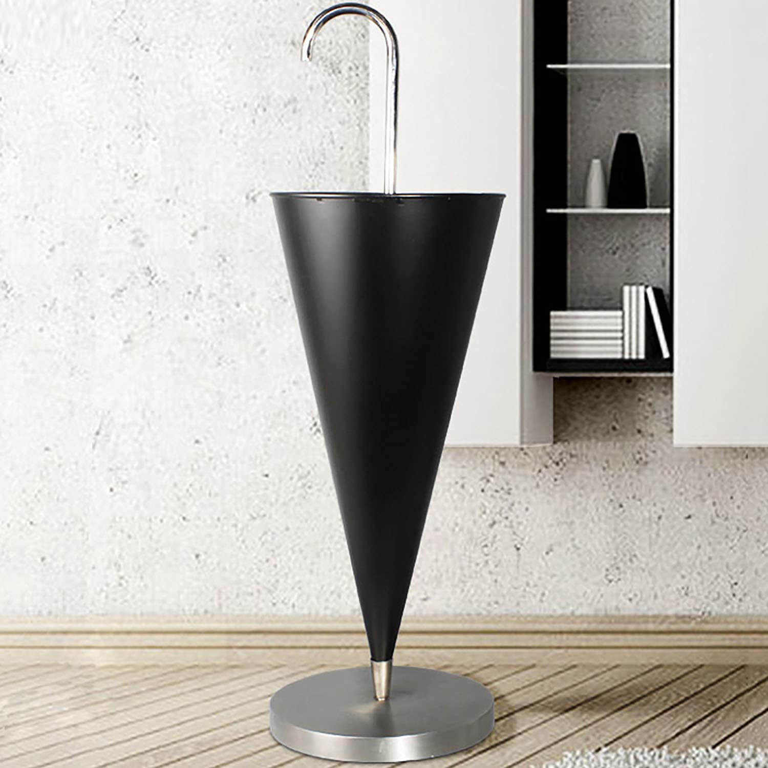 Porte-parapluie en métal noir 30x30x93 cm avec bac d'égouttage amovible pour entrée