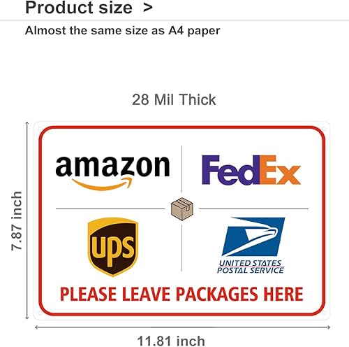 Miniatura 10 de ALKB Cartel de entrega de paquete de aluminio libre de óxido para uso en exteriores, 8 x 12 pulgadas, "Please Leave Package Here" para porche o