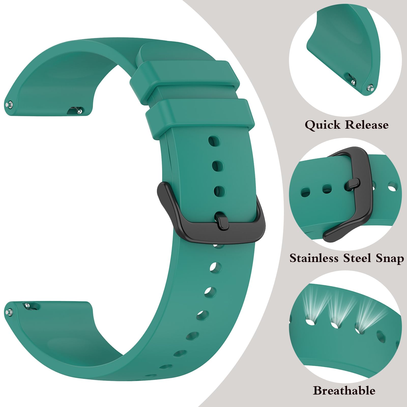SUGARJAR Strap For Nerunsa P66D,22mm Silicone Band for Donerton T50S,T50H,Popglory P66,ENOMIR IDW19/LW51/LW11,TOOBUR IDW13/IDW16/IDW19/BW01,uaue T50S,Narcid P95/P66,TUYOMA LW36,WeurGhy Y6 - Image 3