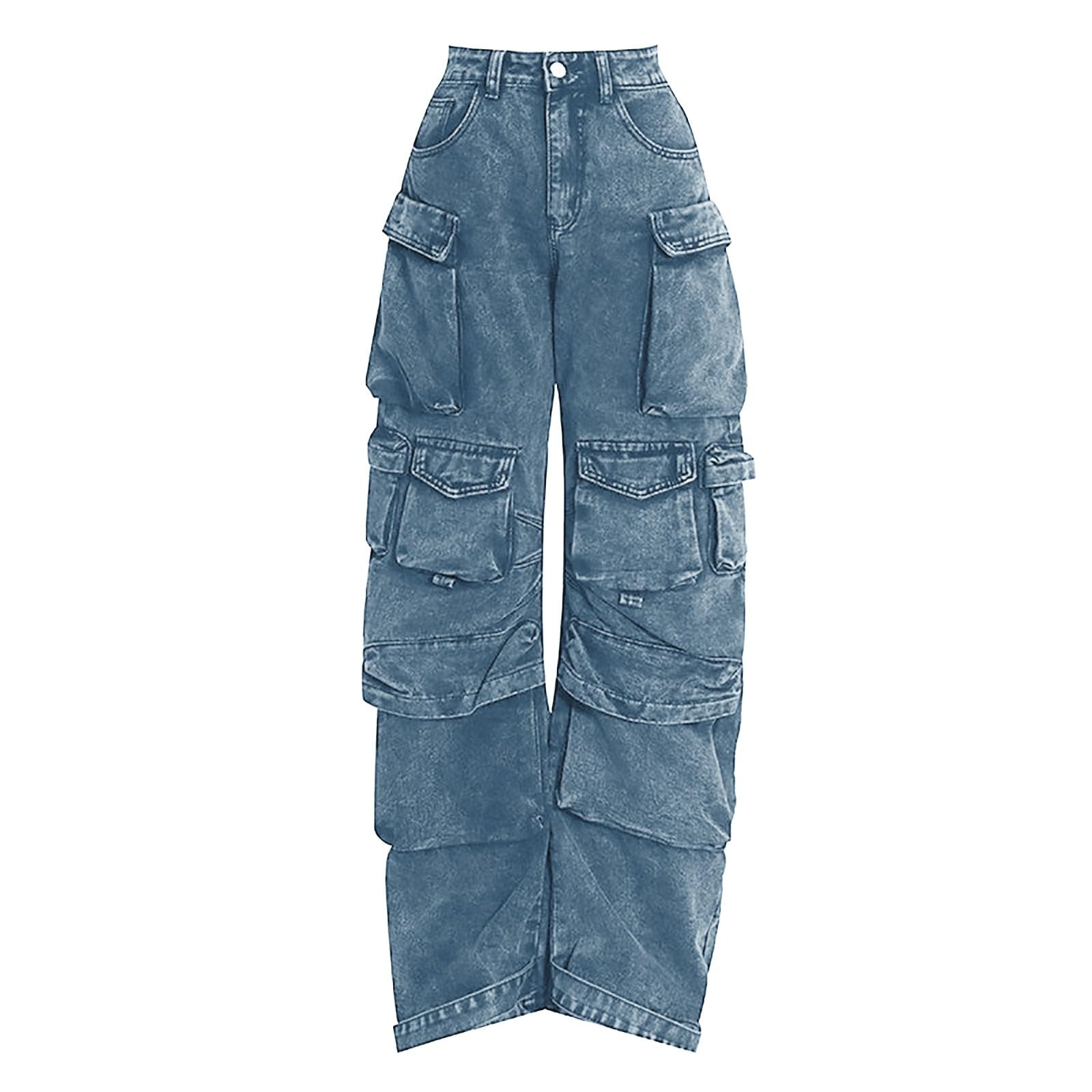 Jeans Donna Gamba Dritta - Jeans Donna Vita Alta Larghi Alta Vita Baggy Larga Pantaloni Diritti Vintage Elasticizzati Casuale Straight Wide Leg Pants Vintage Casuale Harajuku Hiphop Streetwear